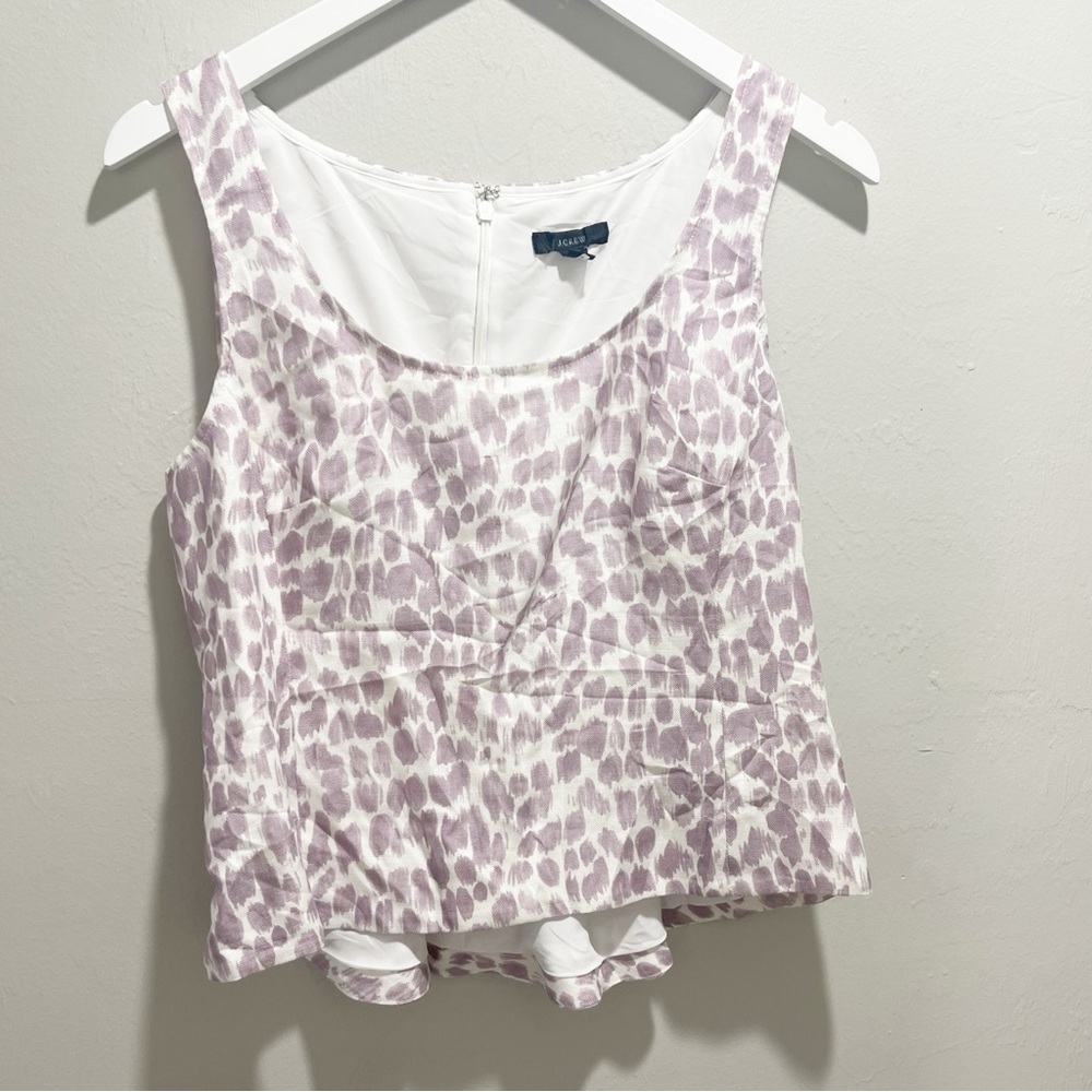 J CREW Women’s Lilac Giraffe Peplum Top Sleeveless Lined Blouse Tank Size 10
